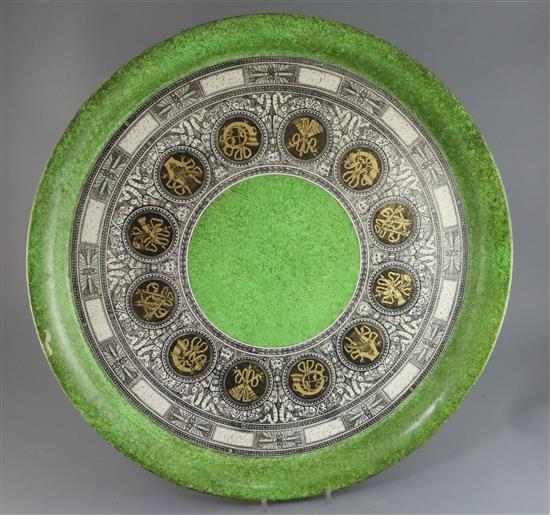 Piero Fornasetti (1913-1988). A large circular tray Bordo Strumenti Musicali, c.1960, 23in.